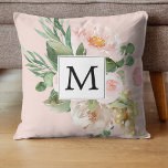 Modern Watercolor Pink Flowers Monogrammed  Cushion<br><div class="desc">Modern Watercolor Pink Flowers Monogrammed</div>