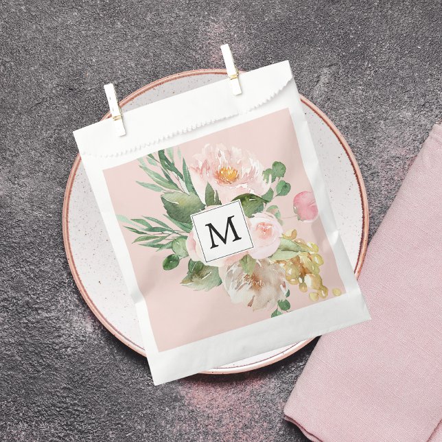 Modern Watercolor Pink Flowers Monogrammed  Favour Bags (Creator Uploaded)