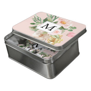 Modern Watercolor Pink Flowers Monogrammed  Jigsaw Puzzle