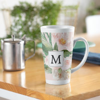 Modern Watercolor Pink Flowers Monogrammed 