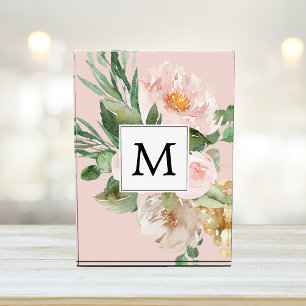 Modern Watercolor Pink Flowers Monogrammed  Photo Block
