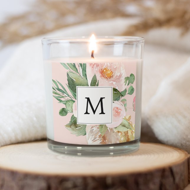 Modern Watercolor Pink Flowers Monogrammed  Square Sticker (Creator Uploaded)