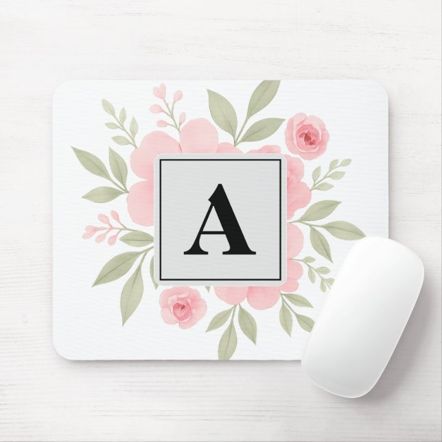 Modern Watercolor Pink Flowers Personalised Mouse Pad (With Mouse)