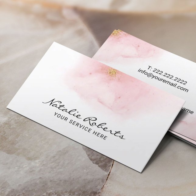 Modern Watercolor Pink & Gold Ombre  Beauty Salon Business Card (Creator Uploaded)