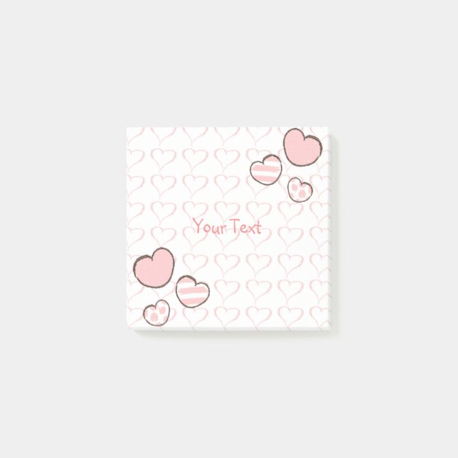 Modern Watercolor Pink Hearts Custom Post-it Notes (Front)