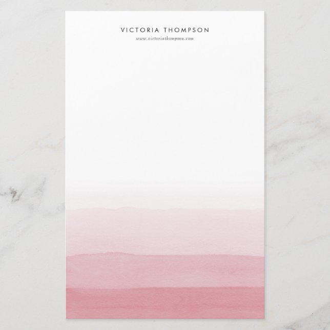 Modern Watercolor Pink Ombre Personalised Stationery (Front)