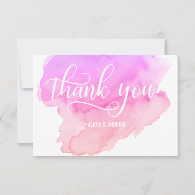 Modern Watercolor Pink, Peach THANK YOU (Front)
