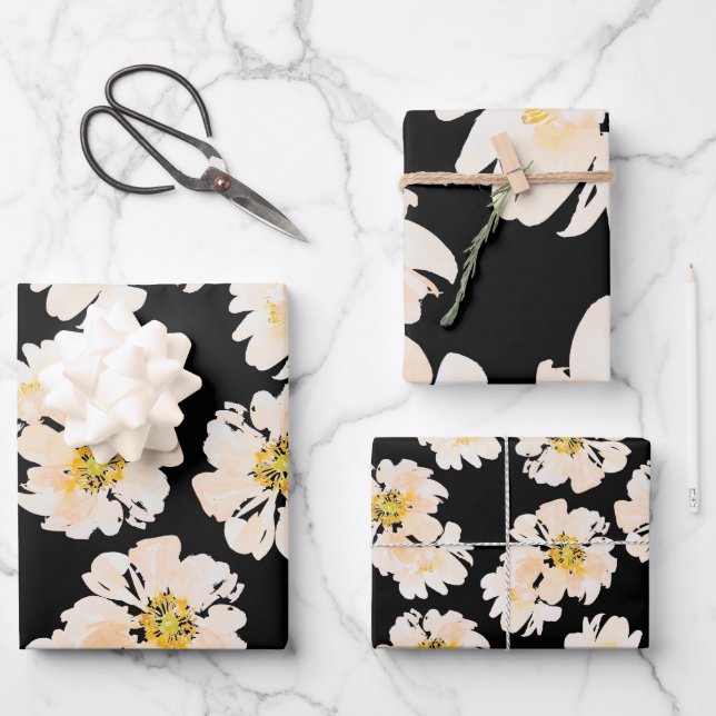 Modern Watercolor Pink Peony floral  Wrapping Paper Sheet (Front)