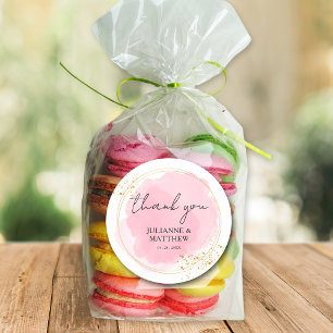 Modern Watercolor Pink Thank You Wedding Classic Round Sticker