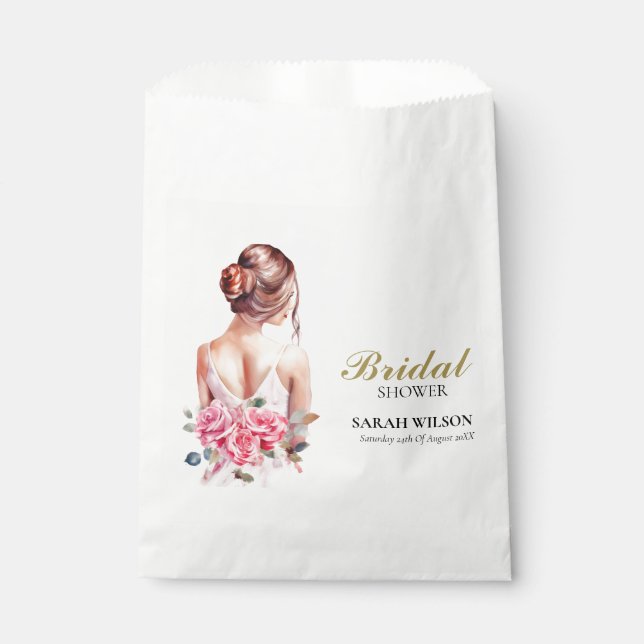 Modern Watercolor Pink Wedding Gown Bridal Shower  Favour Bags (Front)