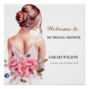 Modern Watercolor Pink Wedding Gown Glossy Poster