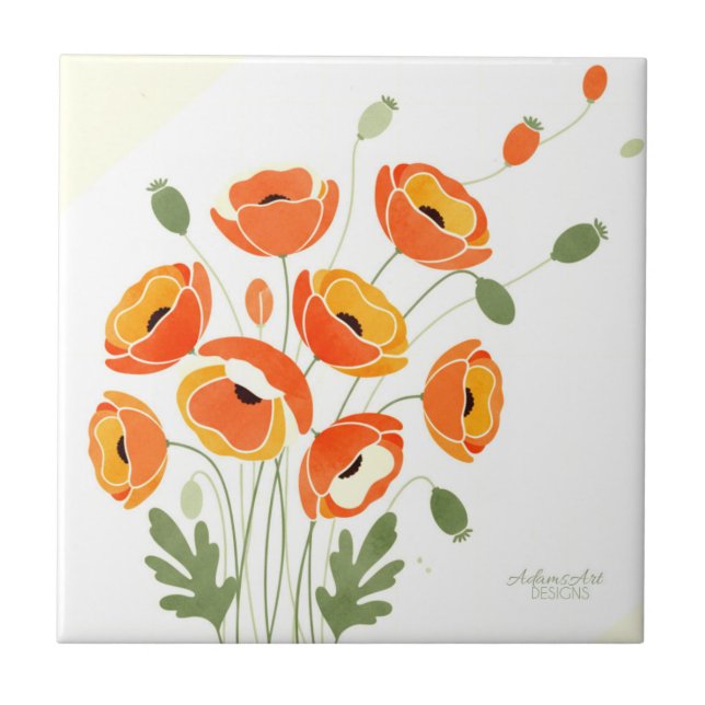 Modern Watercolor Poppies Tile (Front)