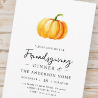 Modern Watercolor Pumpkin Friendsgiving Dinner