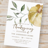 Modern Watercolor Pumpkin Thanksgiving Dinner