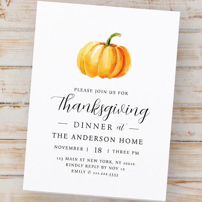 Modern Watercolor Pumpkin Thanksgiving Dinner Postcard (Creator Uploaded)