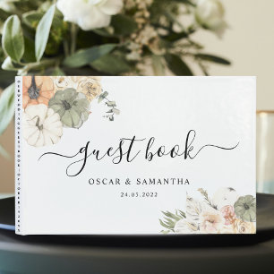 Modern Watercolor Pumpkins & Flowers Guest Book