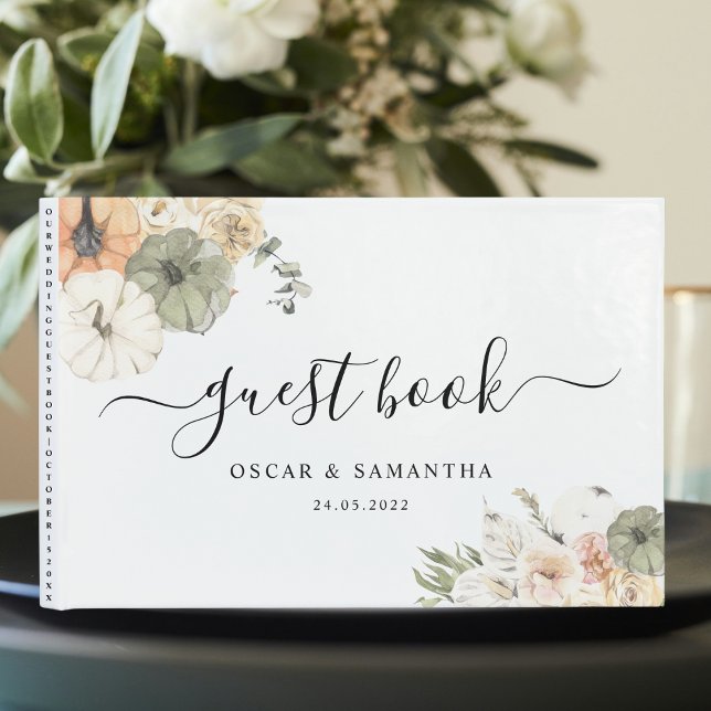 Modern Watercolor Pumpkins & Flowers  Guest Book (Creator Uploaded)