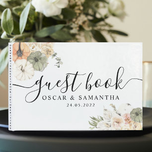 Modern Watercolor Pumpkins & Flowers Guest Book
