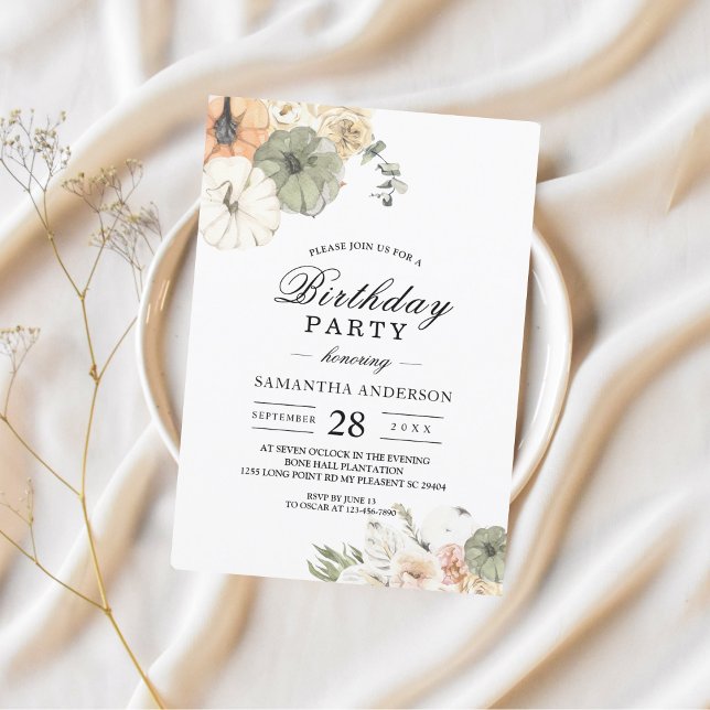 Modern Watercolor Pumpkins & Flowers  Invitation (Creator Uploaded)