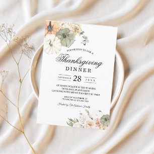 Modern Watercolor Pumpkins & Flowers  Invitation