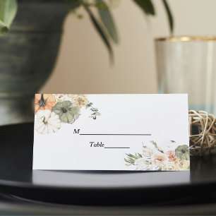 Modern Watercolor Pumpkins & Flowers  Place Card