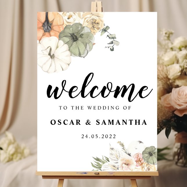 Modern Watercolor Pumpkins & Flowers  Poster (Creator Uploaded)