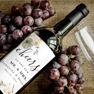 Modern Watercolor Pumpkins & Flowers  Wine Label