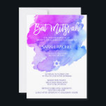 Modern Watercolor Purple Blue Star BAT MITZVAH Invitation<br><div class="desc">Beautiful religious Jewish Bat Mitzvah invitation cards. Light watercolor pastel purple, violet, blue, turquoise with star of David in white. Modern brush stroke script letters. 'Is called to the TORAH as a Bar Mitzvah'. Perfect for 12 year old daughter, girl. Easy to edit - just add your information / text....</div>