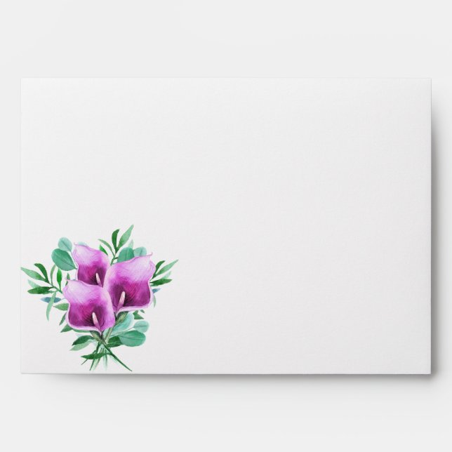 Modern Watercolor Purple Calla Lily Wedding Envelope (Front)