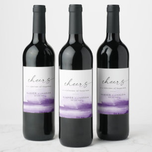 Modern Watercolor   Purple Cheers Wedding Wine Label