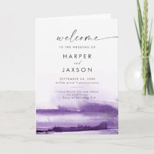 Modern Watercolor Purple Folded Wedding Program Programme
