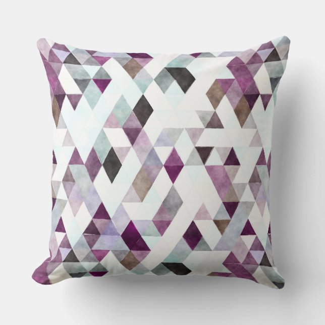 Modern Watercolor Purple Grey Triangle Pattern Cushion (Front)