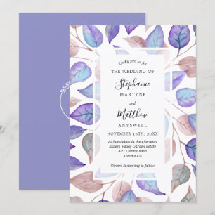 Modern Watercolor Purple Leaves Foliage Wedding Invitation