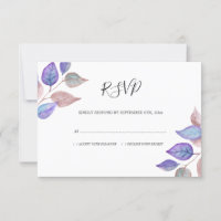 Modern Watercolor Purple Leaves Foliage Wedding