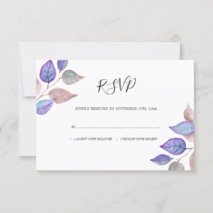 Modern Watercolor Purple Leaves Foliage Wedding RSVP Card