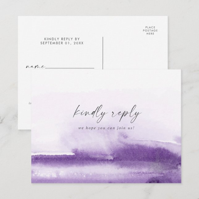 Modern Watercolor | Purple Menu Choice RSVP (Front/Back)