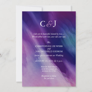 Modern Watercolor Purple Navy Blue Wedding Invitation
