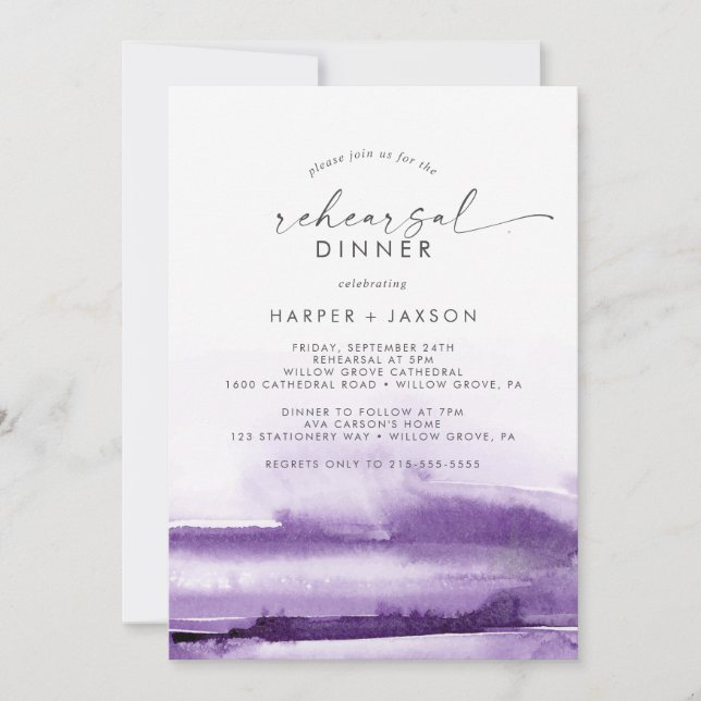 Modern Watercolor | Purple Rehearsal Dinner Invitation (Front)