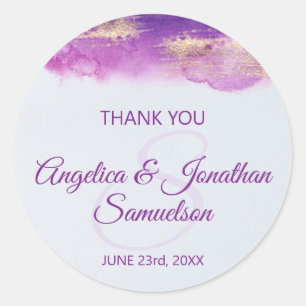 Modern Watercolor Purple Violet Mauve Thank You Classic Round Sticker