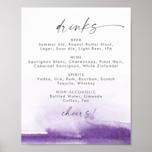 Modern Watercolor Purple Wedding Drinks Menu Sign
