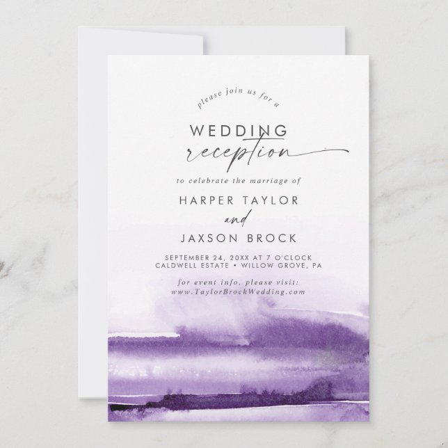 Modern Watercolor | Purple Wedding Reception Invitation (Front)