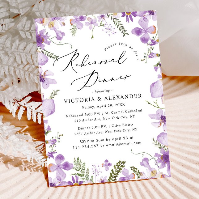 Modern Watercolor Purple Wedding Rehearsal Dinner Invitation (Creator Uploaded)