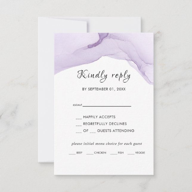 Modern Watercolor Purple Wedding RSVP Card (Front)