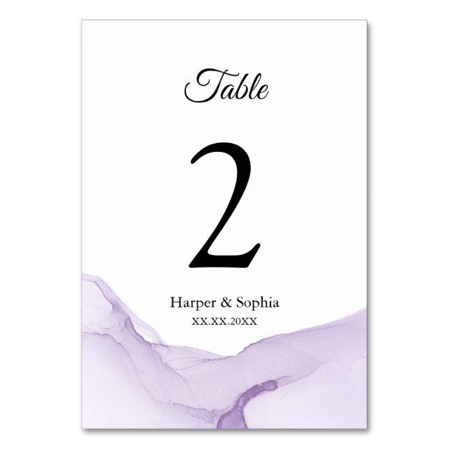 Modern Watercolor Purple Wedding Table Number (Front)