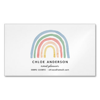 Modern watercolor rainbow cute colourful magnetic business card