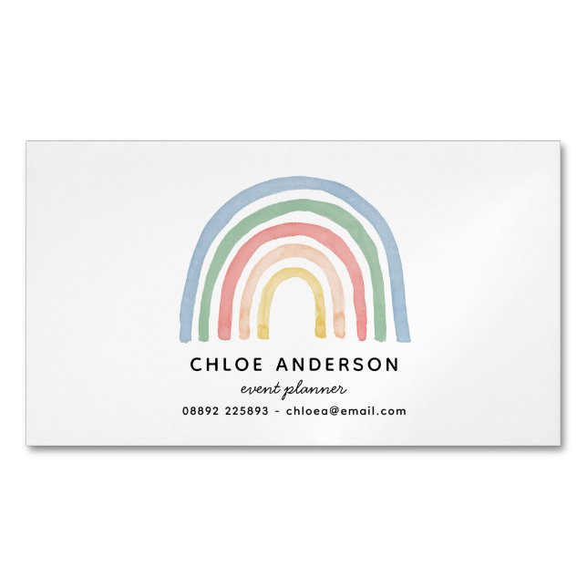 Modern watercolor rainbow cute colourful magnetic business card (Front)