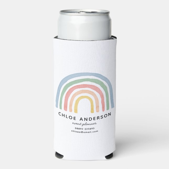 Modern watercolor rainbow cute colourful seltzer can cooler (Seltzer Front)