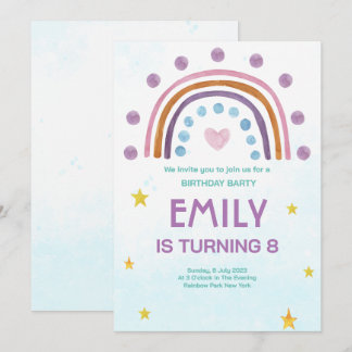 Modern Watercolor Rainbow Heart Birthday  Invitation