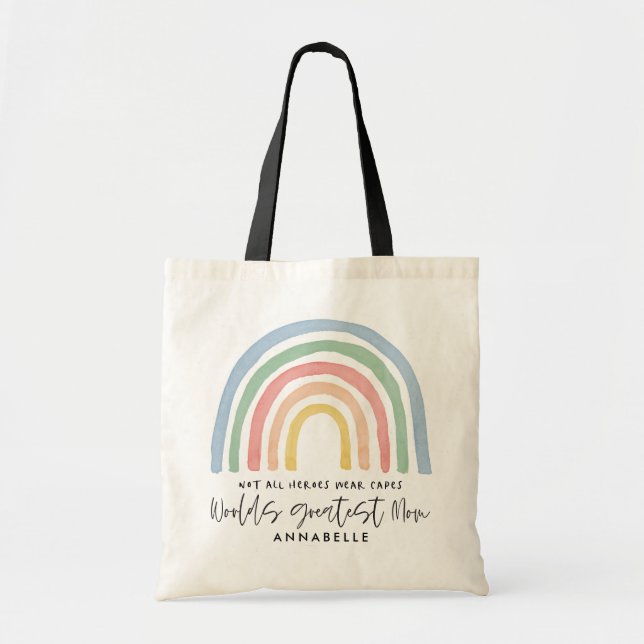 Modern watercolor rainbow mum thank you gift tote  bag (Front)