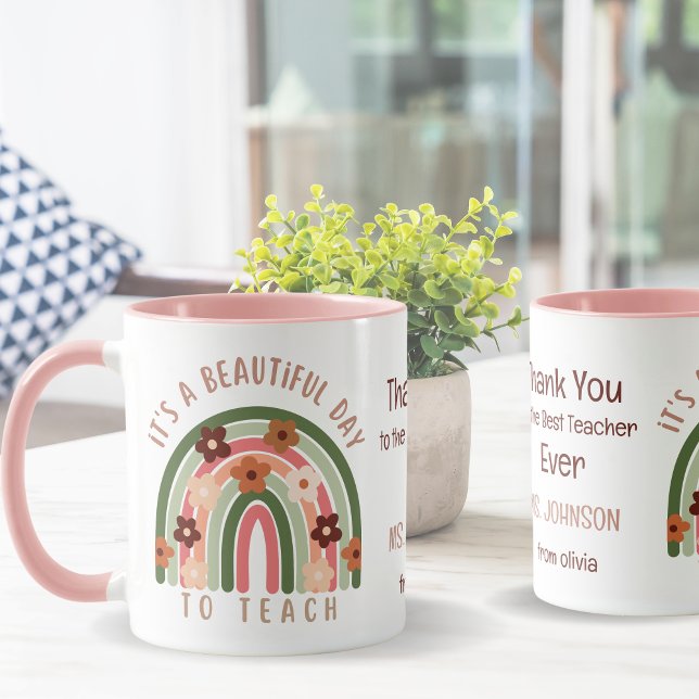 Modern watercolor rainbow Personalised teacher  Mug (Creator Uploaded)